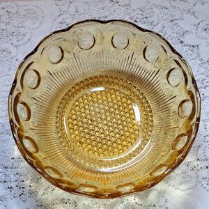 Vintage Bartlett Collins Manhattan St. Genevieve Pattern Glass Bowl Amber 8 inch